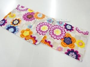 未使用品　綿紅梅市松に花模様浴衣